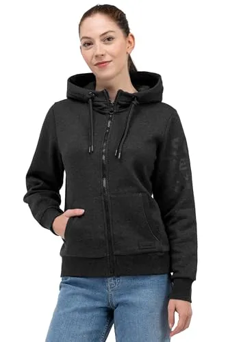 Sublevel Damen Kapuzenpullover IDA-D10600T02691A2NO in Schwarz - Bequemer Zipper Hoody aus weichem Baumwollmix, perfekt für Freizeit und Sport. Stylischer Print und praktische Kapuze machen ihn zum Must-Have für jede Garderobe.