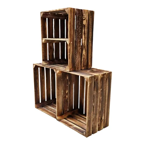 3er Set Quer Kisten Box Regalset Obstkisten Tischregal Geflammt 50 x 40 x 30 cm