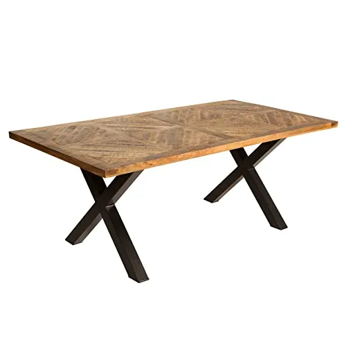 riess-ambiente Esstisch INFINITY HOME 200cm - Massivholz & Metall im Industrial Design - Esstisch aus kunstvoll zusammengefügtem Mangoholz mit stabilen X-Beinen aus schwarzem Eisen. Platz für bis zu 10 Personen und einzigartiger natürlicher Charme.