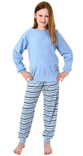 Mädchen Frottee Pyjama Schlafanzug Langarm mit Bündchen und Pferd als Motiv - 291 13 571, Farbe:hellblau, Größe:170/176