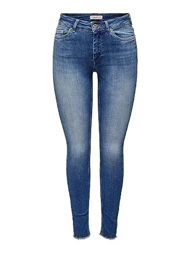 ONLY Damen Jeans ONLBLUSH MID SK ANK RW DNM REA1319, Medium Blue Denim - Stylische Jeans mit mittlerer Taille und knöchellanger Länge, ideal für lässige Outfits. Ausgestattet mit praktischen Taschen und Gürtelschlaufen.