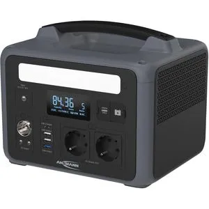 Ansmann Powerstation PS600AC - 640Wh, 600W - Powerstation für Camping und Notfälle, mit integrierter Starthilfe und Quick Charge 3.0. Leicht, mobil und ideal für Solarmodule bis 100W.