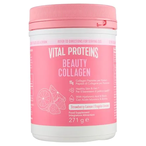 Vital Proteins Beauty Collagen Hyaluronsäure Biotin Hyaluronsäure Hydrolysiertes Kollagenpulver Erdbeere Zitrone für Haut, Haare und Nägel 15g Kollagen Peptide pro Portion 271g