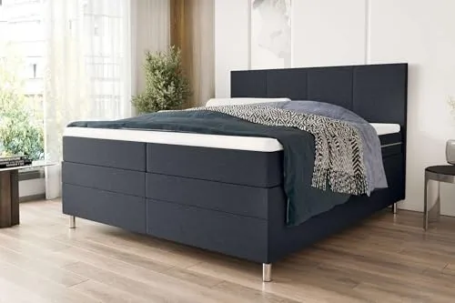99rooms Orion Boxspringbett Doppelbett Ehebett 180x200 cm Strukturstoff Neve Anthrazit Obermatratze: TFK 16 cm, Untermatratze: BFK 15 cm, H3, Kaltschaumtopper 4 cm, Bettkasten