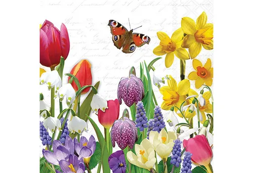 Ambiente Luxury Paper Products Papierserviette, Servietten Papier 33x33cm 3-lagig Frühlingsblumen Motiv / Bunt 20 Stk.