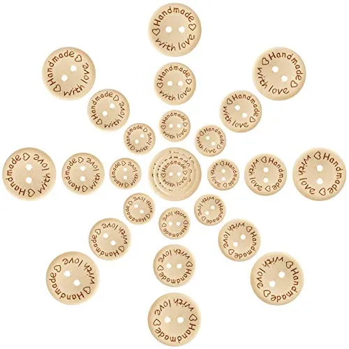 Pinowu Holzknöpfe (150 Stück) handgefertigt mit Liebe rund 2 Löcher Tasten 15-20-25 mm
