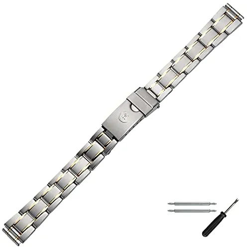 MARBURGER Uhrenarmband 12mm Edelstahl Silber Gold - Werkzeug Montage Set - Uhrenarmband für Damen - elegantes Edelstahlband in Silber und Gold, ideal für Uhren mit 12mm Stegbreite. Inklusive Werkzeugset für einfachen Wechsel.