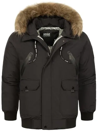 Indicode Herren INZakai Winterjacke mit Fell-Kapuze | Warme Parka Jacke in Schwarz, Größe L - Diese stylische Herrenjacke bietet eine wärmende Wattierung und sorgt so für angenehme Wärme an kalten Tagen. Der Kunstfellbesatz an der Kapuze verleiht der Jacke einen modernen Look. Ideal für den Alltag!