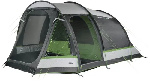 Familien-Tunnelzelt Meran 5.0 grau/grün - Zelt für 5 Personen mit 4000 mm Wassersäule, ideal für Familiencamping, bietet abgedunkelte Schlafkabine und flexible Raumaufteilung.