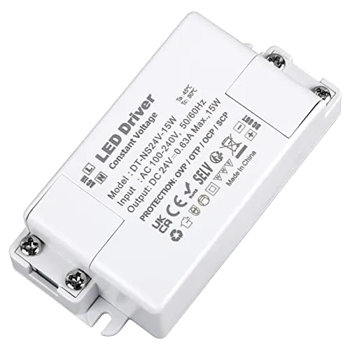 LED Trafo 24V 15W 625mA Transformator 230V auf 24 Volt DC Adapter | Konstante Spannung Treiber Netzteil, Niedervolttrafo für Lichtbänder und Glühbirnen G4, MR11, MR16