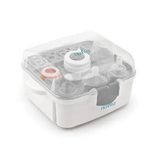 Nuvita 1085 Mikrowellensterilisator für Babyflaschen - Sterilisatoren für bis zu 3 Fläschchen, effizient und schnell für hygienische Sauberkeit von Babyzubehör.