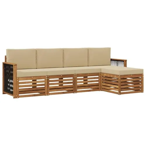 vidaXL Outdoor-Sofagarnitur mit Kissen 5-tlg. Natur und Beige - Verwandle deinen Außenbereich in eine stilvolle Lounge mit dieser eleganten Sofagarnitur. Hergestellt aus robustem Akazienholz, bietet sie Flexibilität und einfachen Pflegeaufwand für entspannte Stunden im Freien.