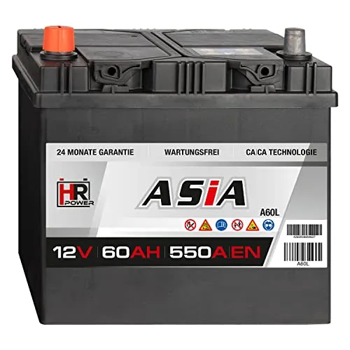 HR HiPower ASIA Autobatterie 60Ah 12V Pluspol Links 550A/EN Blei-Säure, hohe Startreserven auch bei Kälte