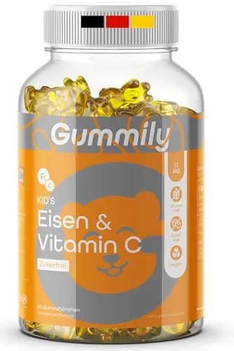 Gummily® Kinder Eisen & Vitamin C Gummibärchen – LABORGEPRÜFT – Leckerer Orangengeschmack ohne Metall-Nachgeschmack – Hochbioverfügbar durch Vitamin C - Vegan