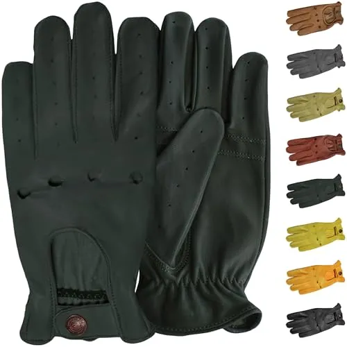 German Wear Herren Driving Autofahrer-Handschuhe aus Leder, Größe 9=L, Dunkelgrün - Weiche Lamm-Nappalederhandschuhe mit perforierten Fingern für optimalen Tragekomfort. Ideal für stilbewusste Autofahrer, die Wert auf Qualität legen.