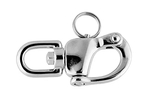 Edelstahl Schnappschäkel 70 mm mit Wirbelauge, A4 AISI 316