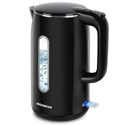Aigostar Wasserkocher Edelstahl Schwarz 1,7 Liter