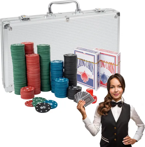 Poker Set – 300 Chips für Kartenspiele, 2 Kartendecks, Würfel, Aluminium-Koffer – Umfangreiches Poker Spielset für Einsteiger und Fortgeschrittene