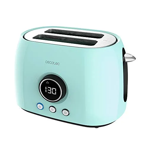 Cecotec Digitale Toaster ClassicToast 8000 Blue Double 800W - Toaster mit digitaler Anzeige, 2 extra breiten Schlitzen für dicke Brote und 3 voreingestellten Funktionen. Ideal für perfektes Toasten und einfache Reinigung.