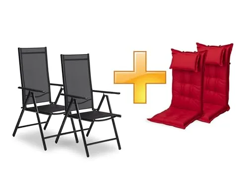 sunnypillow 2er Set Hochlehner Gartenstühle mit Auflagen in rot von sunnypillow