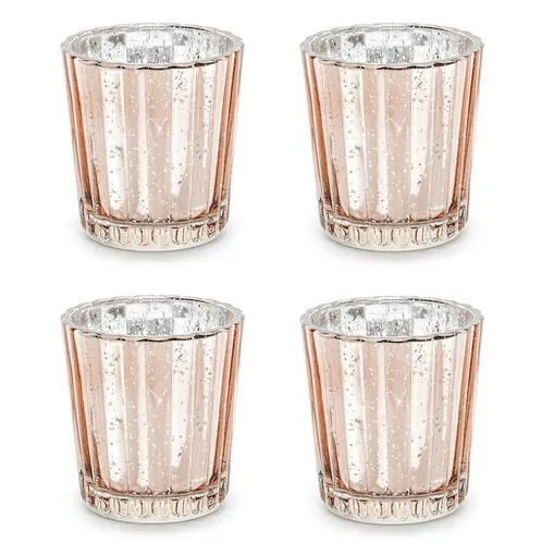 partydeco Teelichthalter, Teelichthalter Glas 5,5x6cm roségold 4er Set