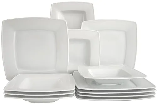 CreaTable 12208, Serie Victoria weiß Geschirrset - 12-teiliges Tafelservice aus hochwertigem Qualitätsporzellan, spülmaschinenfest und mikrowellengeeignet – ideal für den täglichen Gebrauch.