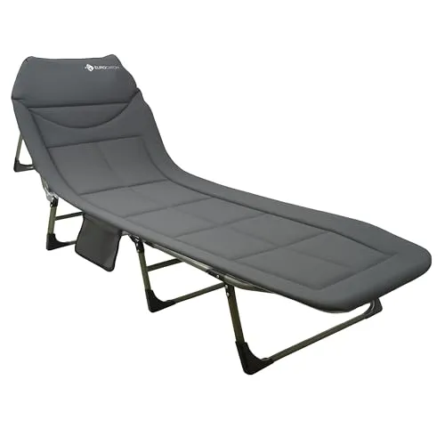 Eurocatch Karpfenliege/Carp Bedchair – 8-Bein Bett mit 5-Fach Rückenlehne, gepolstertem Kopfteil, Seitentasche & Faltmechanismus – Für Lange Ansitze & Nachtangeln – 195×65×27 cm