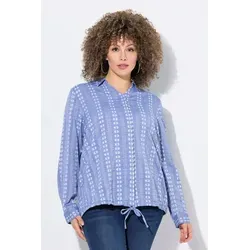 Ulla Popken Damen Hemdbluse in Übergrößen, dunkelblau, Langarm, Saumband - Stylische Hemdbluse in großen Größen mit V-Ausschnitt, verdeckter Knopfleiste und bindbarem Saumband. Perfekt für einen modischen Look im Alltag.