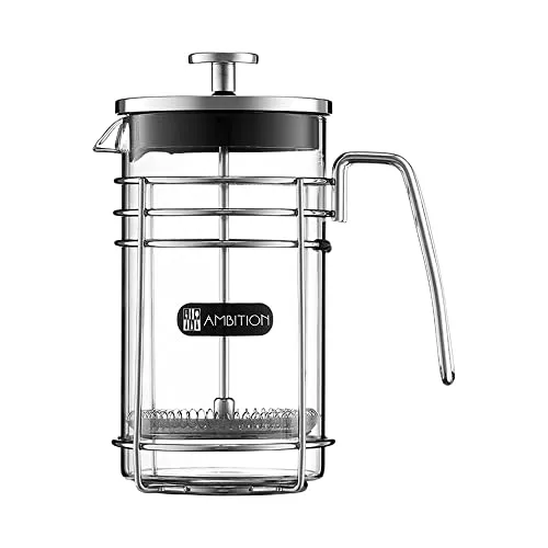 AMBITION French Press 600ml Kaffeebereiter für Zuhause Camping Glaseinsatz Stahlrahmen Filter feinmaschig