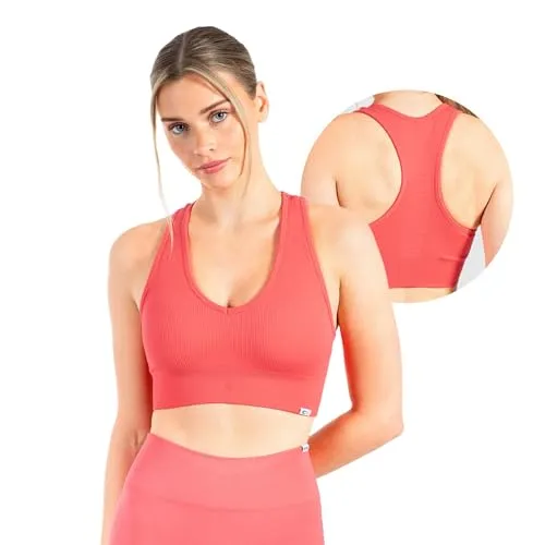 SMILODOX Sport BH Damen Amaze Pro - Blickdicht rutschfest Sport Bra - Seamless Gerippter Stoff Crop Top - Atmungsaktive Yoga Tank Top für Fitness & Gym