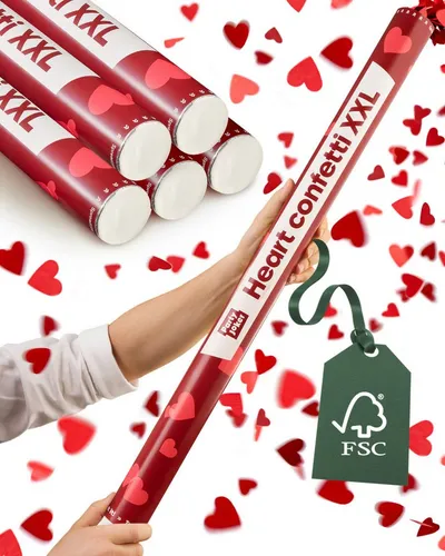 Partyjoker Konfetti Konfettikanone Herzen Rot - FSC Konfetti - 5-8 m Strahl - Party, Extra Groß & FSC Papier – 5-8 Meter Hoher Effekt