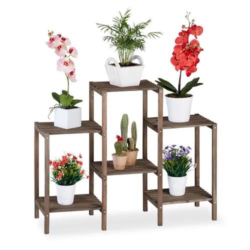 Blumenregal holz Pflanzenleiter Blumentreppe Tannenholz Braun Blumenregal