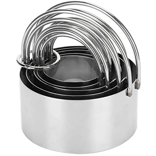 Fdit 5 Stück Keksausstecher, Fondant-Ausstecher aus Edelstahl Runder Keksausstecher mit Stiel für Kekse, Beerenobst, Brot, Pizza, Gebäck, Doughnuts