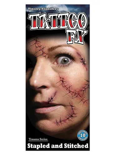 Tinsley Theaterschminke Narben Gesicht Klebetattoo für Halloween Kostüm, Temporäres Effekt-Tattoo in beeindruckend realistischer Hollywood-Qua