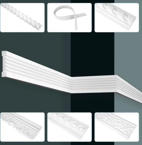 GRAND DECOR Stuckleisten Wand flach, PolyurethanHartschaum & Flexibel - 2m Wandleisten weiß modern & Barock, Menge:2 Meter / 1 Leiste, Alle Modelle:CR738 - 81x22mm