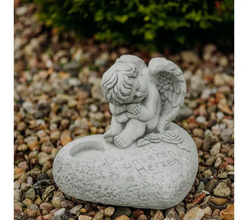gartendekoparadies.de Gartenfigur Herz mit Engel für Grab, Grabdekoration, 14 kg, Frostsicher