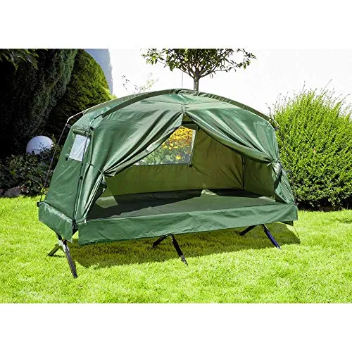 Feldbett mit Zelt - Grün, 194 x 87 x 165 cm - Ideal für Camping & Festivals - Campingausrüstung: Komfortables Zeltbett für zwei Personen, wasserabweisend und schnell auf- und abbaubar - perfekt für Festivals und Gartenübernachtungen.