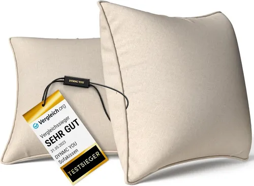 Beige Sofakissen 40x40 cm - OekoTex zertifiziertes 2er Set - Zierkissen für Sofa & Couch, mit viel Füllung für angenehmen Komfort und pflegeleichtem Baumwoll-Bezug – ideal für stilvolle Akzente im Wohnzimmer oder Schlafzimmer.
