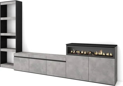 Produktbild Wohnwand Wohnzimmer mit Elektrokamin, 310x35x186cm, für TV-Geräte bis 65