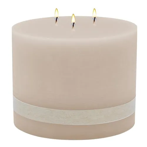 XL 3-Docht Kerze Ø 14 cm - Beige Stumpenkerze mit 55 Stunden Brenndauer - Stumpenkerze in schlichter Eleganz, 3 Dochte für gleichmäßiges Abbrennen und eine Brenndauer von ca. 55 Stunden - ideal für stimmungsvolle Abende.