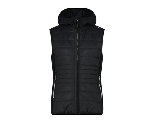 CMP Damen Hybrid Hoodie Weste (Größe XXS, schwarz) - Sportliche Hybrid-Weste mit Kapuze für Damen – ideal für Outdoor-Aktivitäten, warm und bequem für die Übergangszeit.