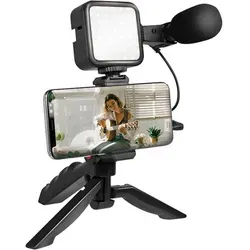 LogiLink Vlogger Kit mit LED-Licht, Mikrofon & Stativ für Smartphones 4,7–7
