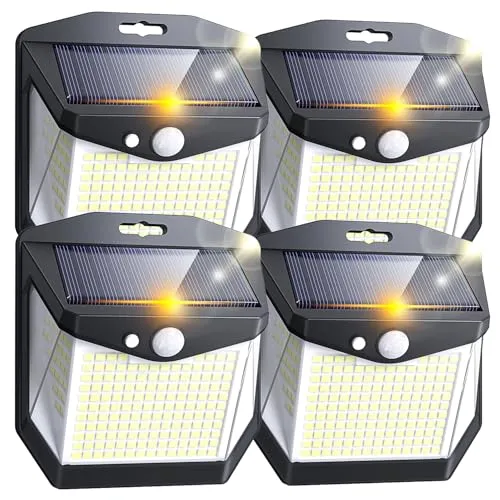 Solarlampen für Außen mit Bewegungsmelder: 248 LED Solar Lampe Outdoor 3 Modi Bewegungsmelder Solar Strahler Aussen IP65 Wasserdichte Solarlampe 270° Aussenleuchte für Garten Garage Deck Wand 4 Stück