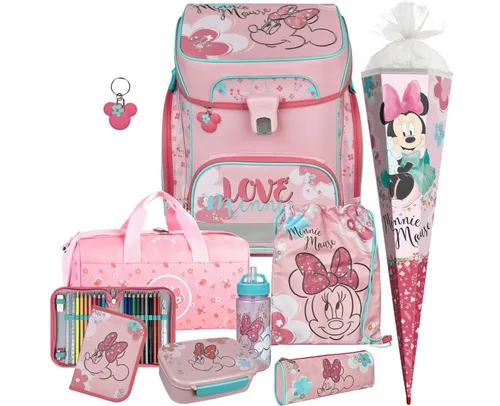 Scooli Schulranzen EasyFit für Mädchen (9-teilig) in Rot mit Minnie Mouse Motiv