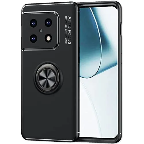 NALIA Matt-Schwarze Ringhülle kompatibel mit OnePlus 10 Pro Hülle, 360° Ring für Standfunktion & KFZ-Halterung, Robust rutschfest Stoßfest, Silikon Case Handyhülle Schutzhülle Cover, Farbe:Schwarz