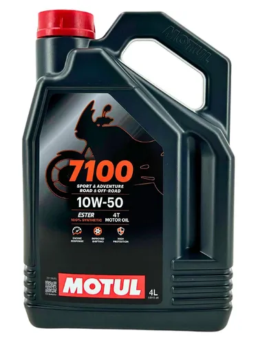 Motul 7100 10W-50 4T - Hochleistungs-Motoröl für 4-Takt-Motorräder, bietet maximalen Schutz und optimale Performance bei Sport- und Abenteuerfahrten. Ideal auch für ATVs und Jetskis.