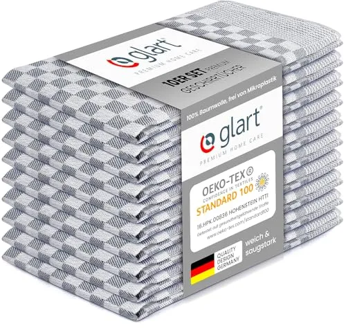 Glart 48SG 10er Set Küchentücher 50x70 cm aus 100% Baumwolle in grau, OEKO-TEX Standard 100 zertifiziert, fusselfrei, waschbar, vorgewaschen für die Küche und Abwasch