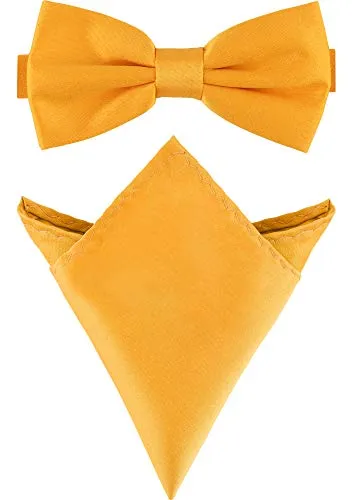 Ladeheid Herren Schmale Fliege & Einstecktuch Set M/P (12cm x 6cm, 22cm x 22cm, Dunkel gelb)