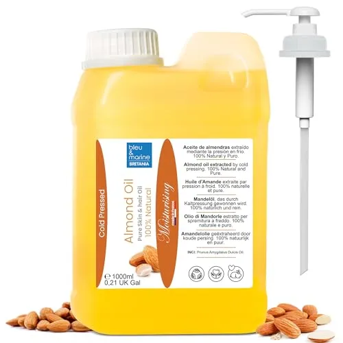 Premium Mandelöl 100% Natürlich Kaltgepresst - Schwangerschaftsöl | Anti-Dehnungsstreifen | Babypflege | Massageöl | Haarmaske | 1000ml (Die Verpackung kann variieren.)
