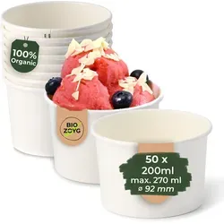 BIOZOYG 50 Stück Eisbecher Pappe 200 ml weiß - umweltfreundlich, recycelbar, plastikfrei - Joghurtbecher, Papierbecher